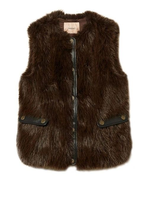 ECO FUR VEST TWIN SET | 252TP242112792 BIC.TAUPE/NERO